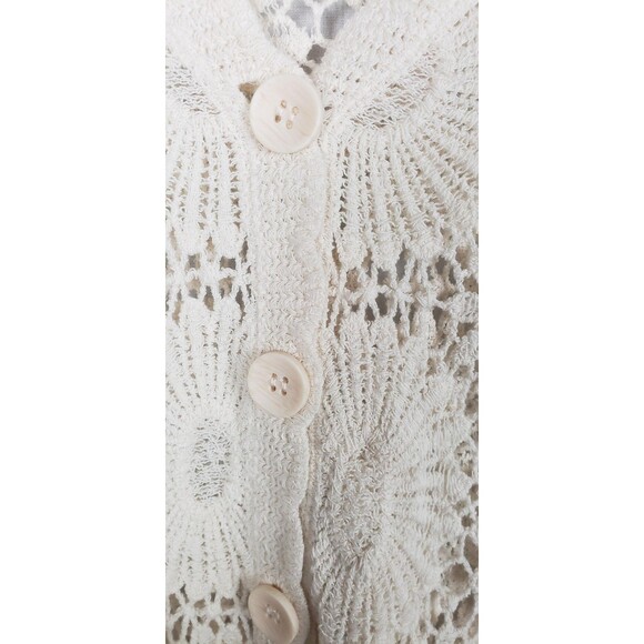 Rebellion Sweater M Cropped Open Knit Crochet Button Up Boho Floral Top Casual - Picture 4 of 9